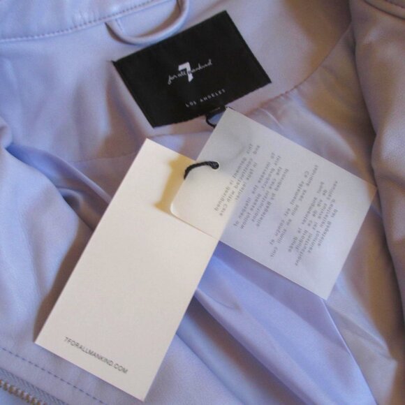 7 for All Mankind Cropped Faux Leather Jacket Medium Light Lilac Lavender Soft - Picture 8 of 11